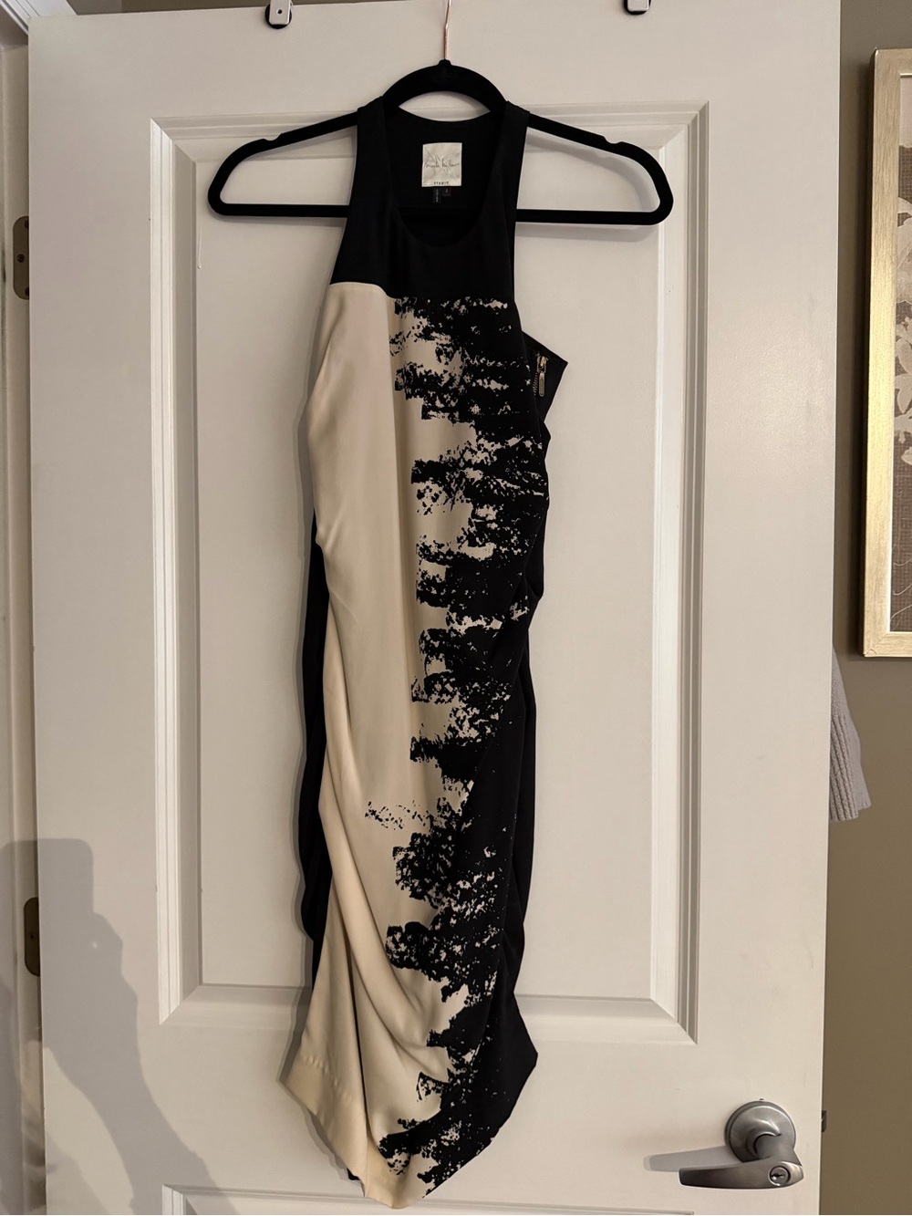 Nicole Miller Black and Cream Abstract Panel Midi Dress
